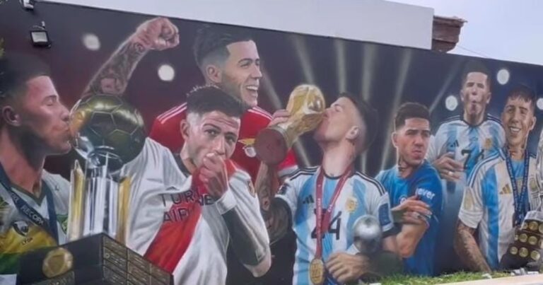 Video: el impactante mural que hizo la familia de Enzo Fernández en su casa