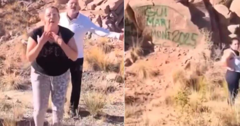 Turistas vandalizaron rocas en Potrerillos y fueron filmados: «No sabíamos que no se podía»